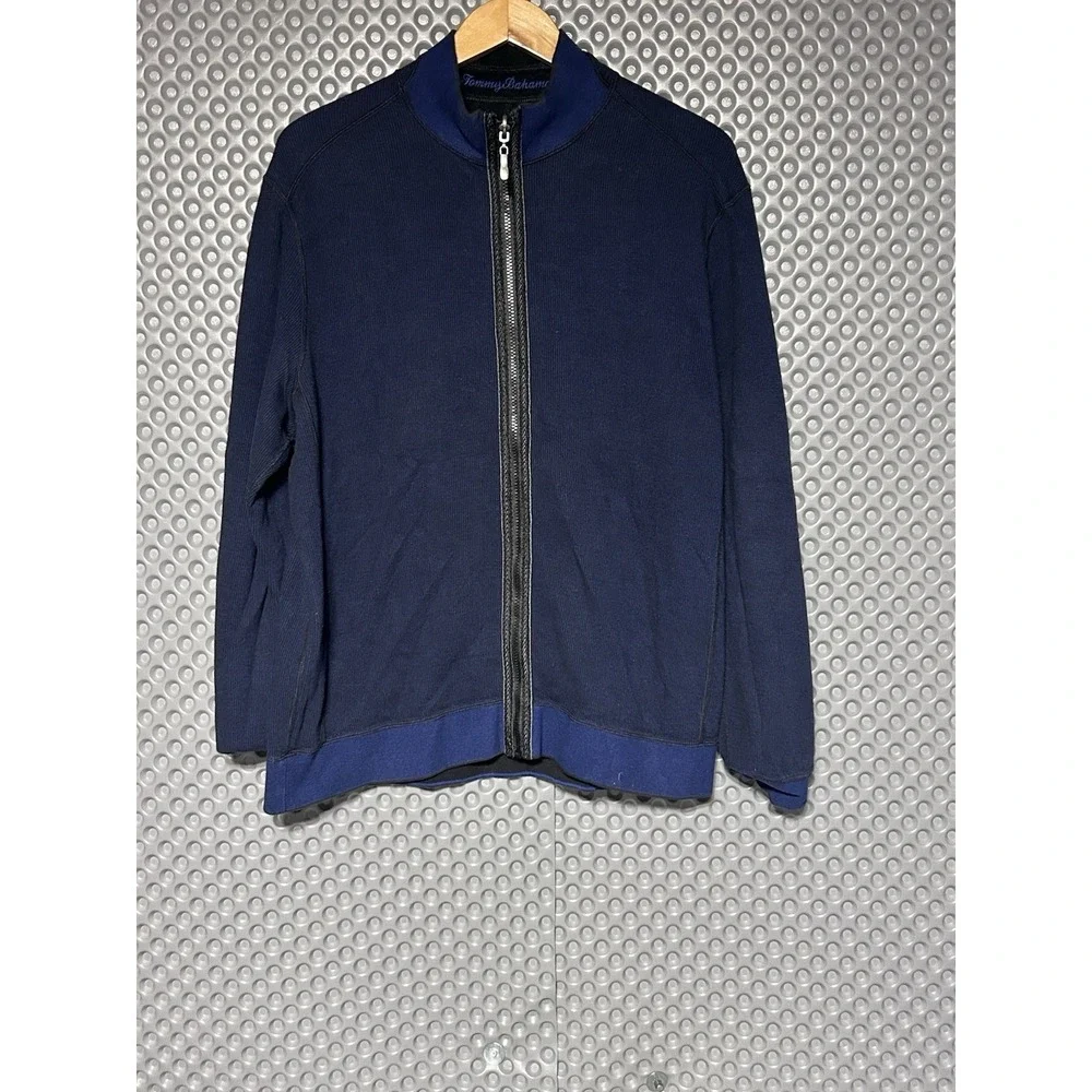 Tommy Bahama Reversible Blue/Black Full Zip Sweater Jacket Mens XL